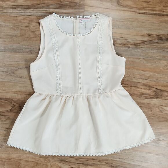 🔺️Andree Peach & Cream Sleeveless Fit & Flare Peplum Blouse Medium - Picture 1 of 12